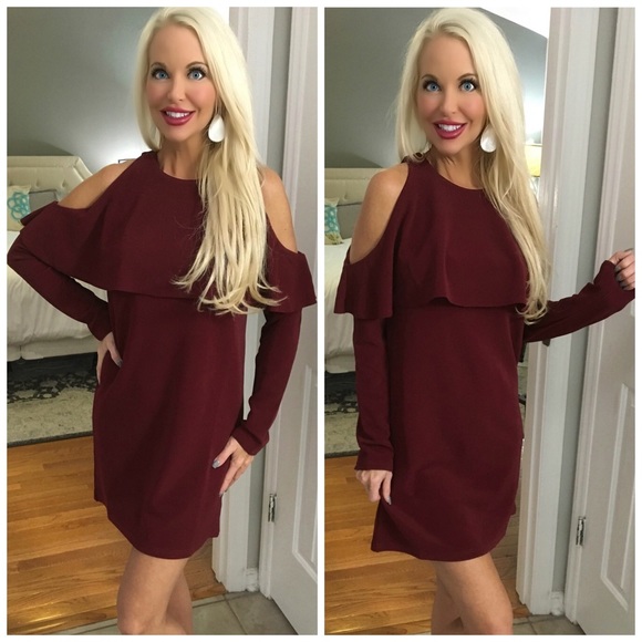 โค๏ธLAST 1! ๐Stunning Wine Ruffle Top Dress! - Picture 2 of 3